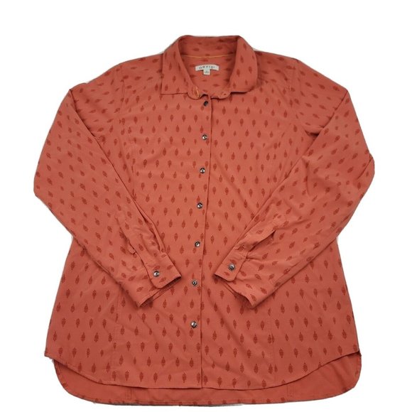 Orvis Tops - Orvis Womens M Shirt River Guide Orange Long Sleeve Button Zip Pocket Roll Tab